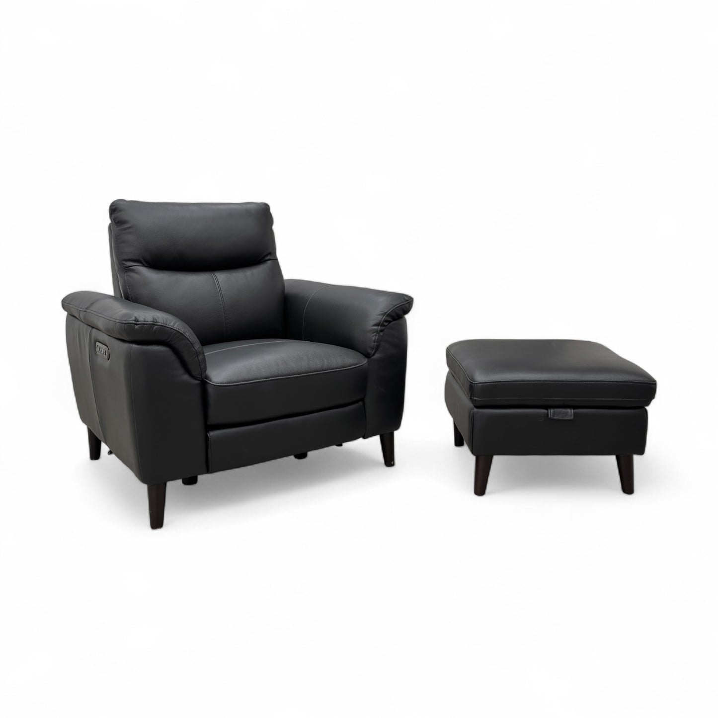 ‘Morgan' Oslo Cat-40:23 Jet Black Leather Power Recliner Armchair + Storage Footstool