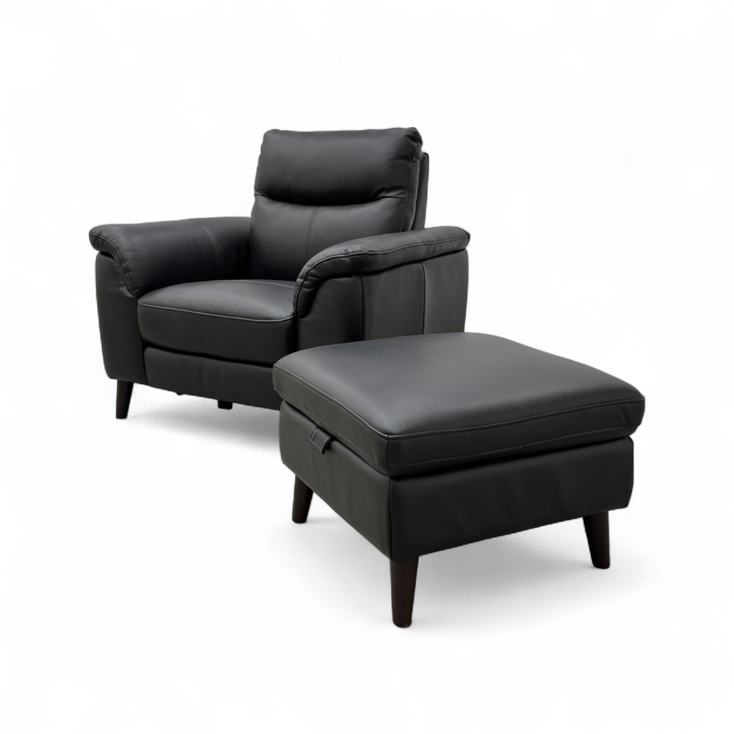 ‘Morgan' Oslo Cat-40:23 Jet Black Leather Power Recliner Armchair + Storage Footstool