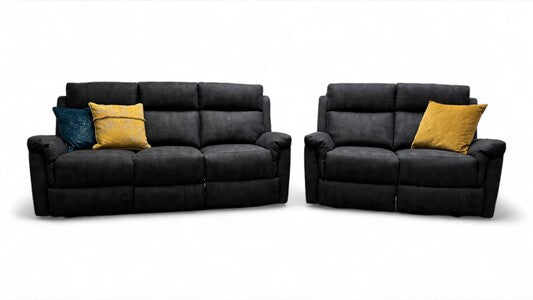 ‘Oscar’ Charcoal Soft Leather Manual Recliner 3 + 2 Seater Sofa Set