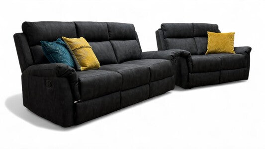 ‘Oscar’ Charcoal Soft Leather Manual Recliner 3 + 2 Seater Sofa Set