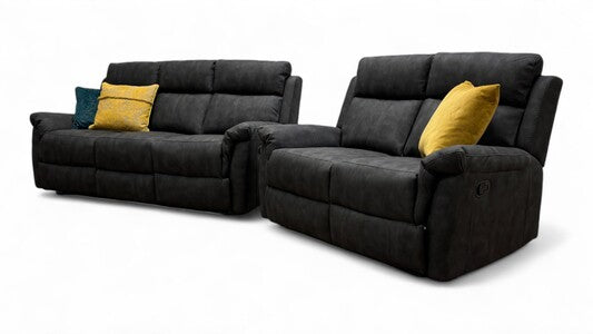 ‘Oscar’ Charcoal Soft Leather Manual Recliner 3 + 2 Seater Sofa Set