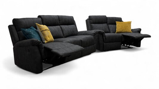 ‘Oscar’ Charcoal Soft Leather Manual Recliner 3 + 2 Seater Sofa Set