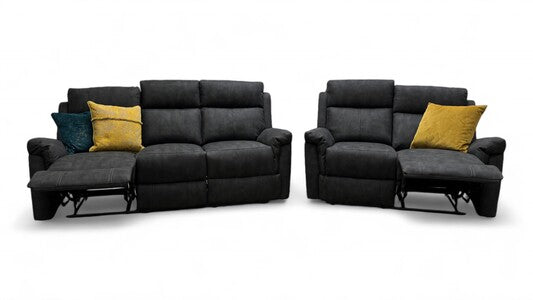 ‘Oscar’ Charcoal Soft Leather Manual Recliner 3 + 2 Seater Sofa Set