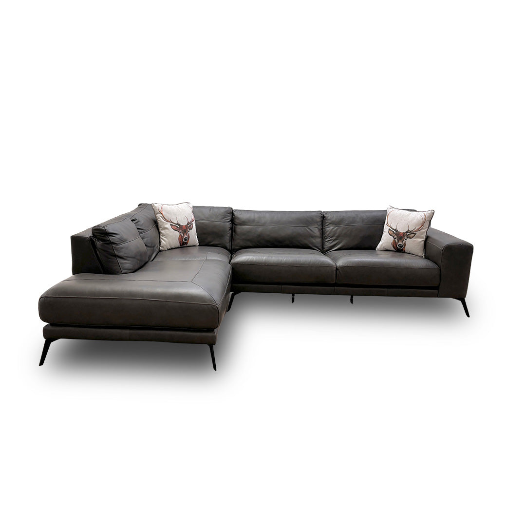 ‘Nuela’ Winter Oak Lisbon Leather Right Hand Facing Arm Open End Corner Sofa