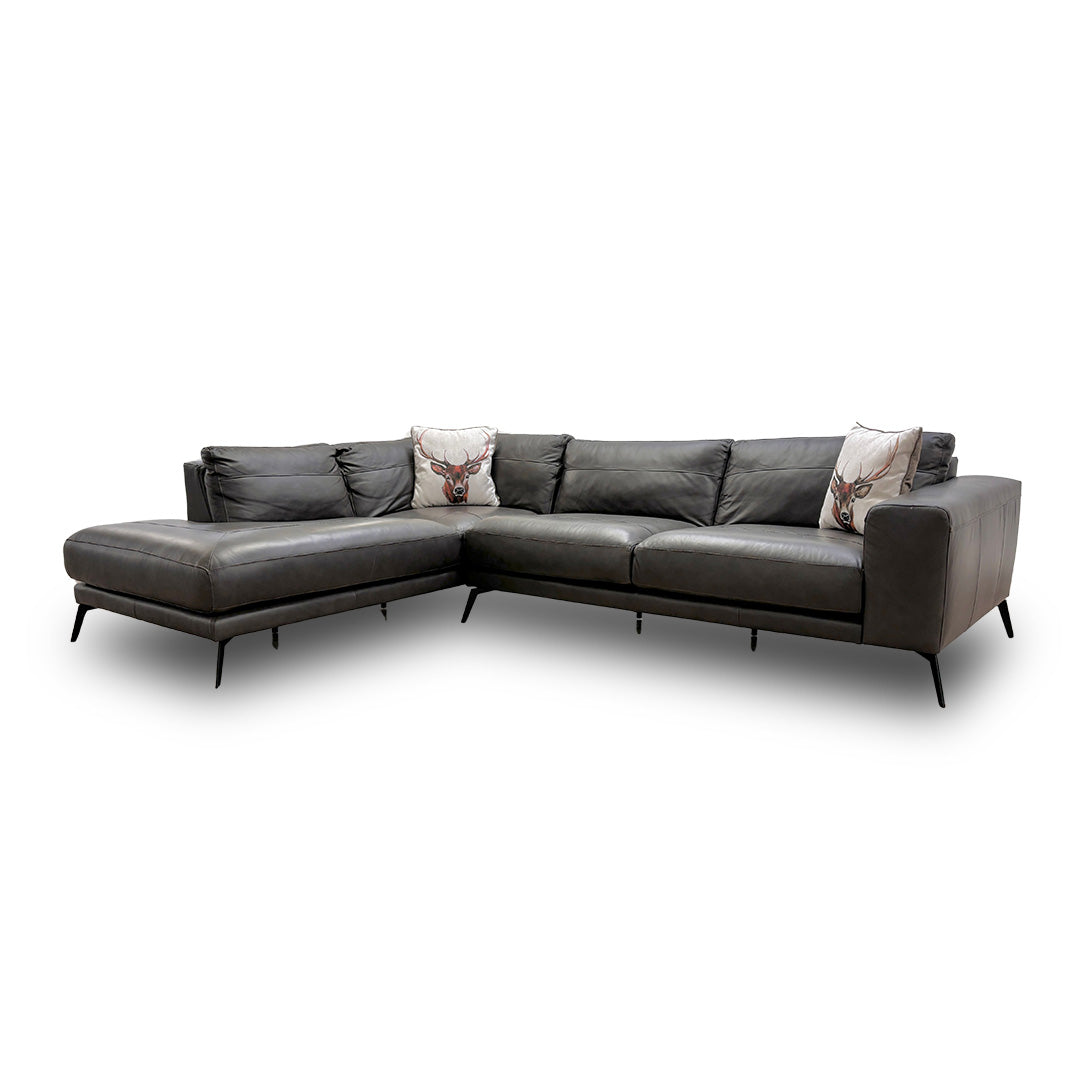 ‘Nuela’ Winter Oak Lisbon Leather Right Hand Facing Arm Open End Corner Sofa