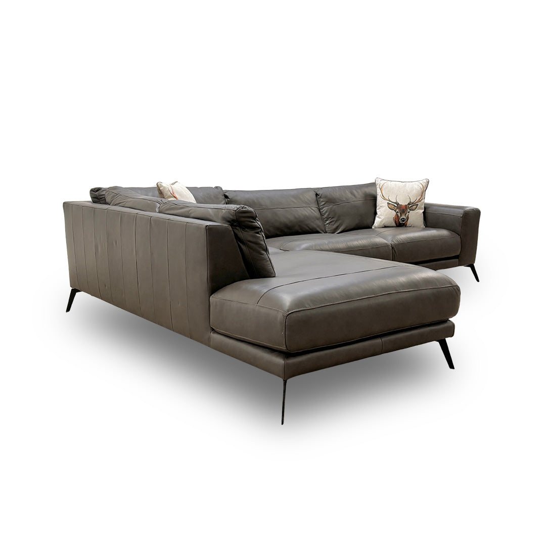 ‘Nuela’ Winter Oak Lisbon Leather Right Hand Facing Arm Open End Corner Sofa