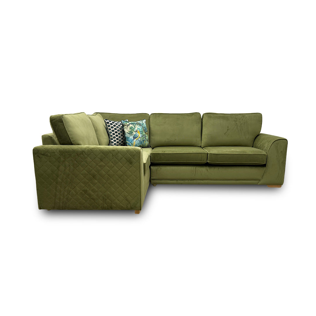 'Orka' Olive Sensual Velvet Right Hand Facing Arm Open End Corner Sofa
