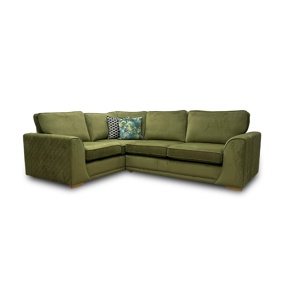 'Orka' Olive Sensual Velvet Right Hand Facing Arm Open End Corner Sofa
