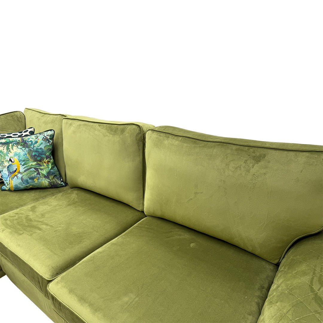'Orka' Olive Sensual Velvet Right Hand Facing Arm Open End Corner Sofa