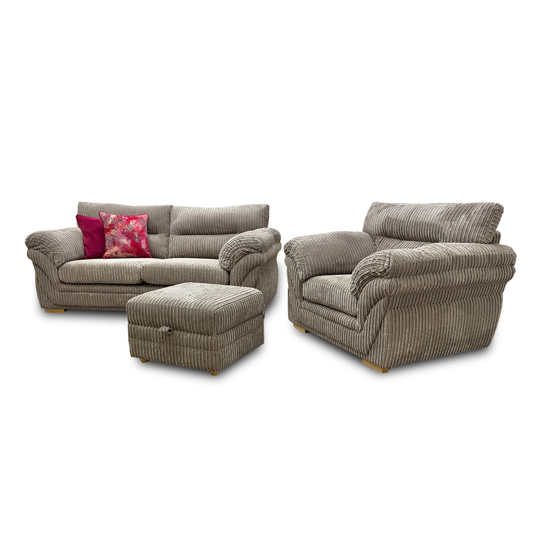 'Zana' Steel Marley 3 Seater Sofa + Armchair + Storage Footstool