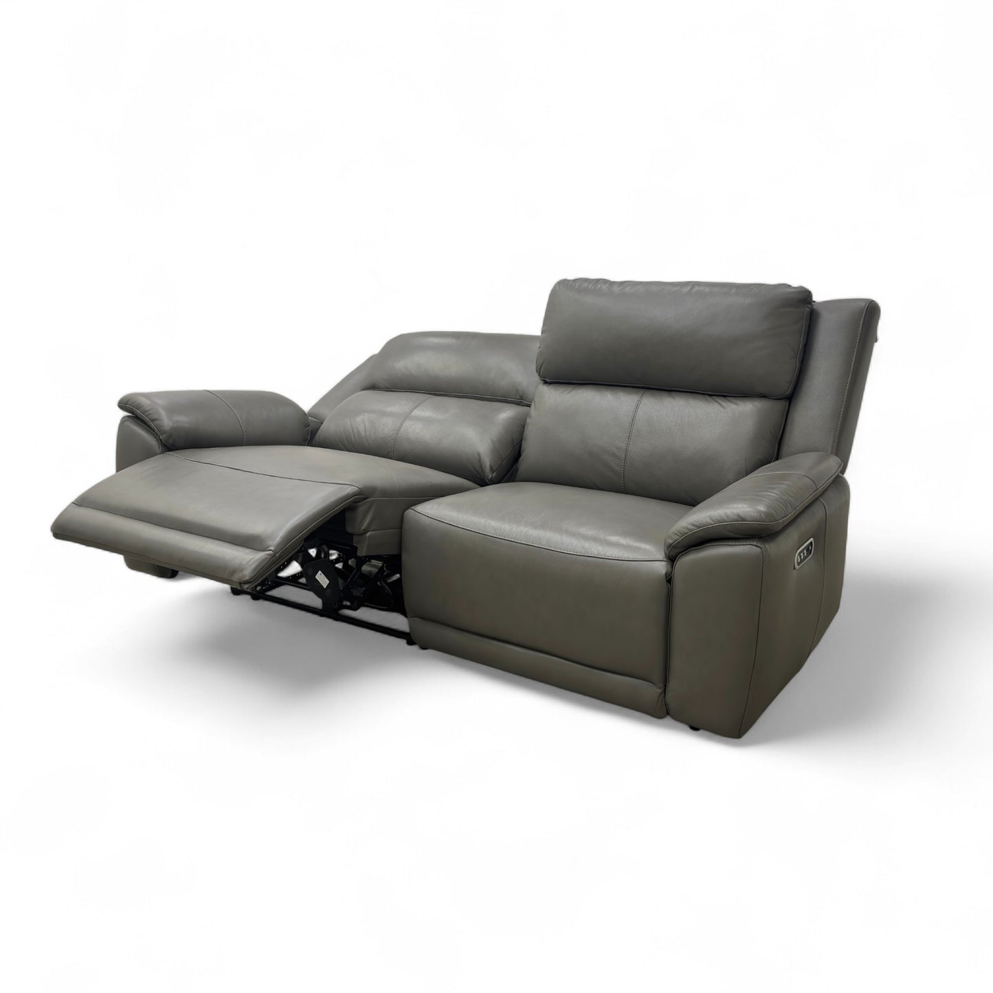 ‘Utah'Grey Le-9308 Leather 3 Seater Power Recliner Sofa with Power Headrests and Power Lumbar