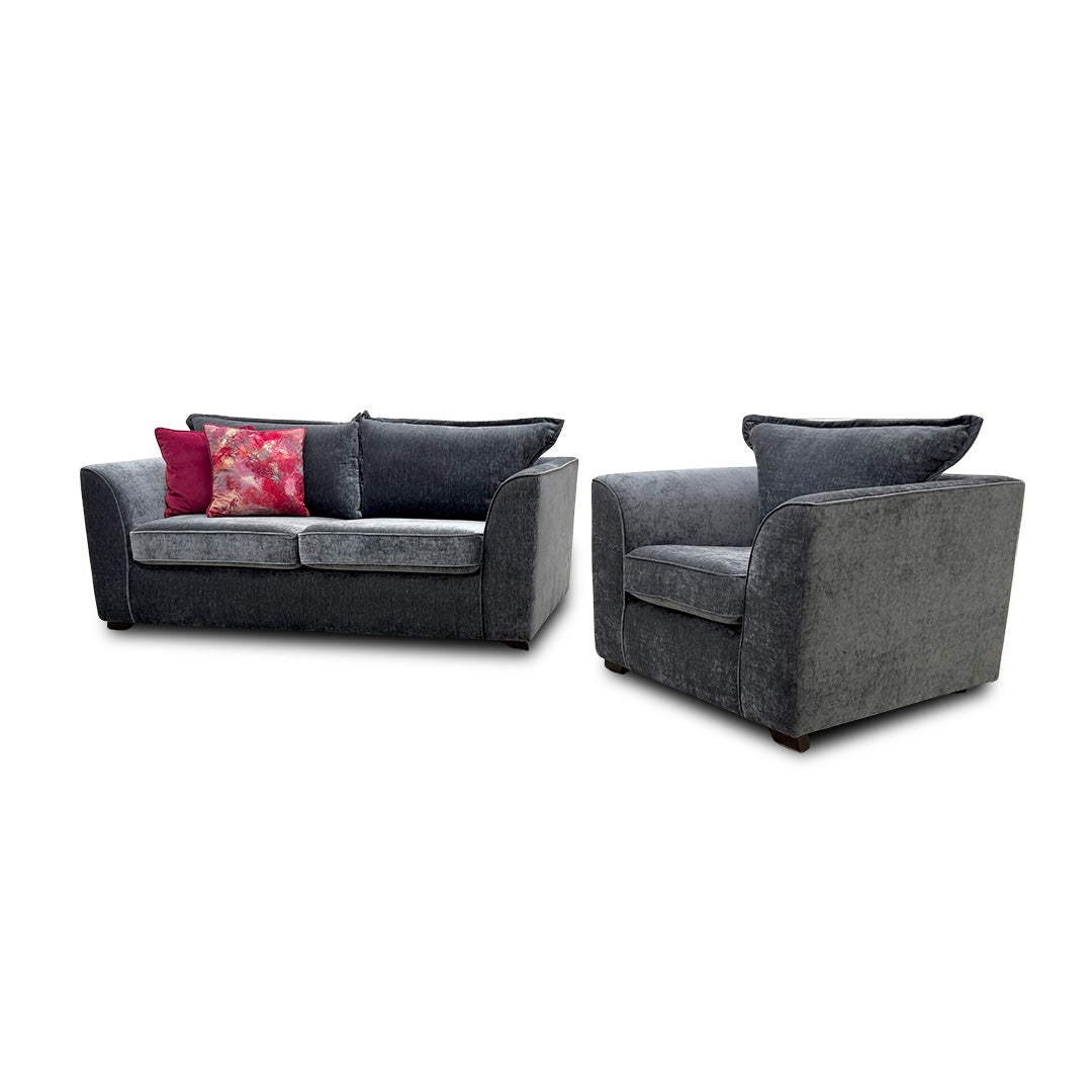 'Loleta' Charcoal Lorena Combination Formal Back 3 Seater Sofa + Armchair