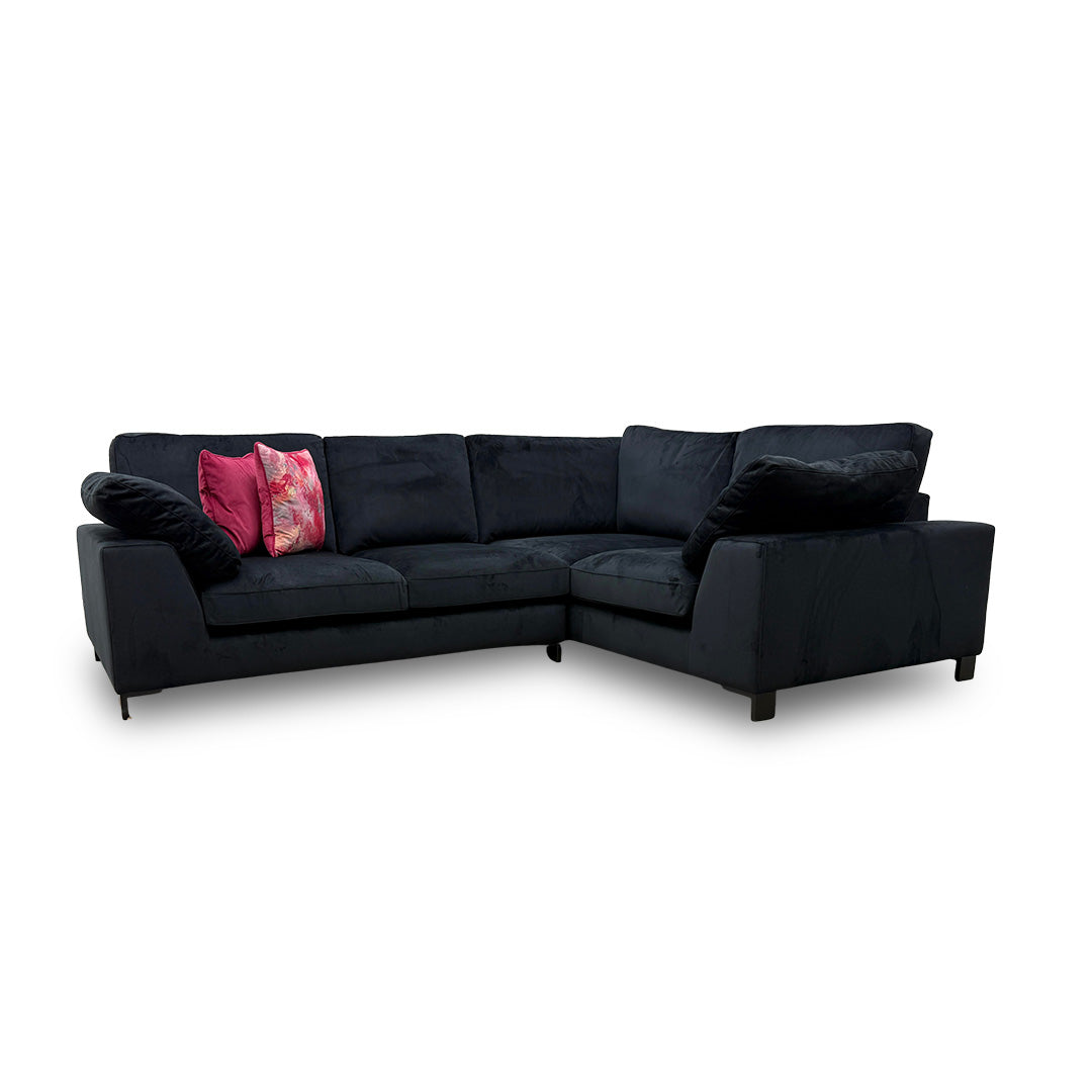'Euphoria' Black Sensual Velvet Left Hand Facing 2 Seater Corner Sofa