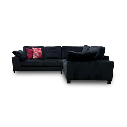 'Euphoria' Black Sensual Velvet Left Hand Facing 2 Seater Corner Sofa