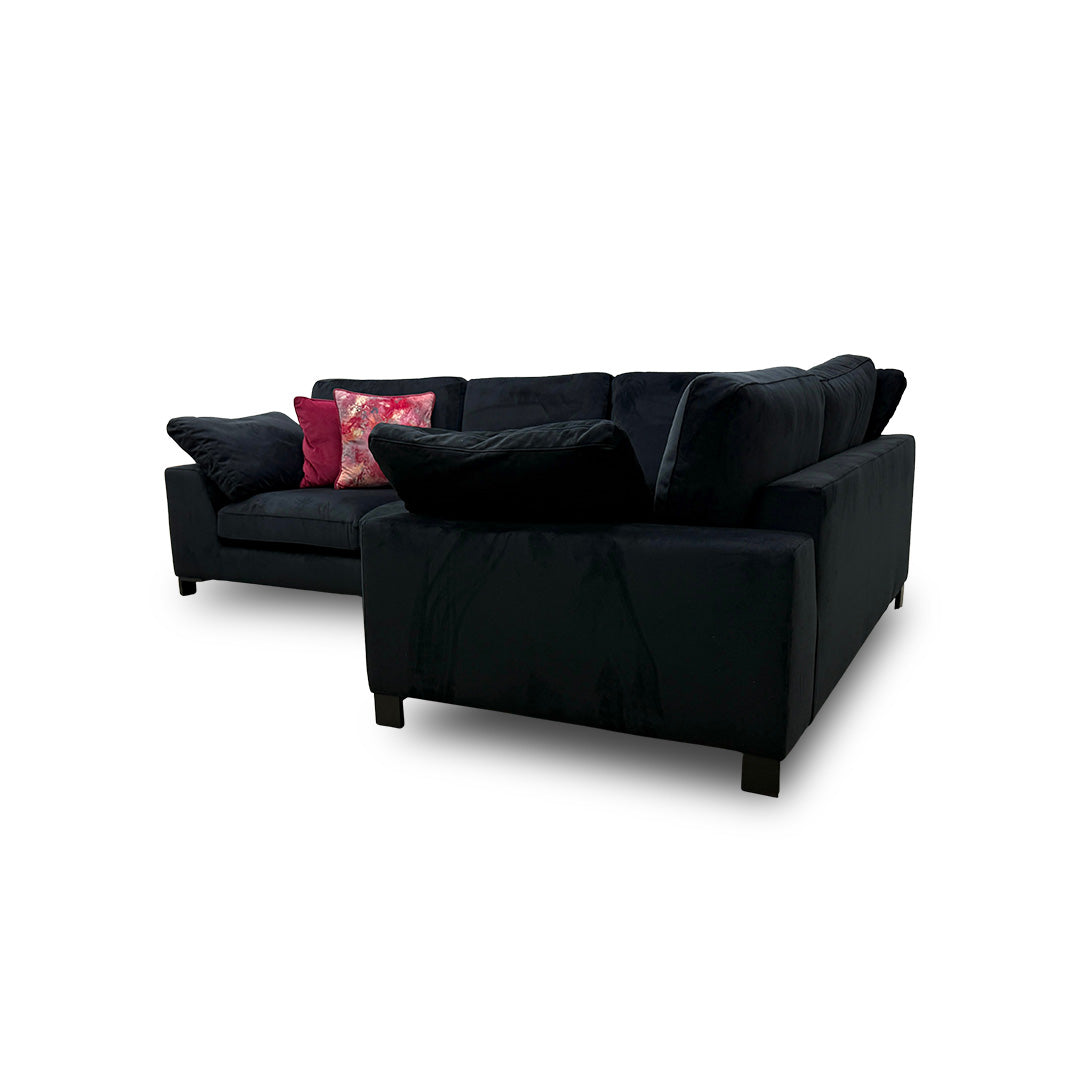 'Euphoria' Black Sensual Velvet Left Hand Facing 2 Seater Corner Sofa
