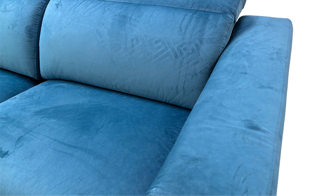 'Cora' Teal Velvet 3 + 2 Seater Power Recliner Sofas with Power Headrests + Storage Footstool