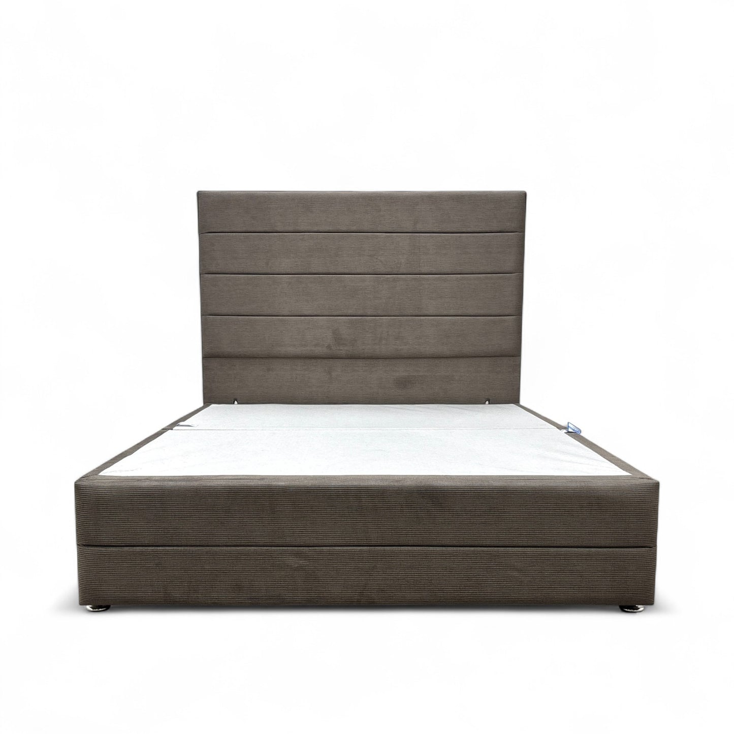 ‘Gordon’ Mushroom Fabric 2 Draw Divan Bed Base with Floor Standing Headboard - King