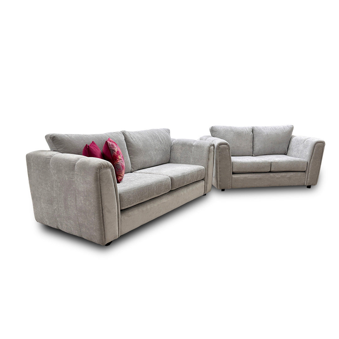 ‘Cloud’ Silver Chenille Fabric 3 + 2 Seater Sofa Set