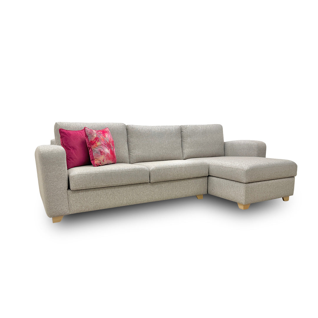 'Layla' Mink Layla Plain Woven Fabric Right Hand Facing Full Storage Chaise End 3 Seater Sofa