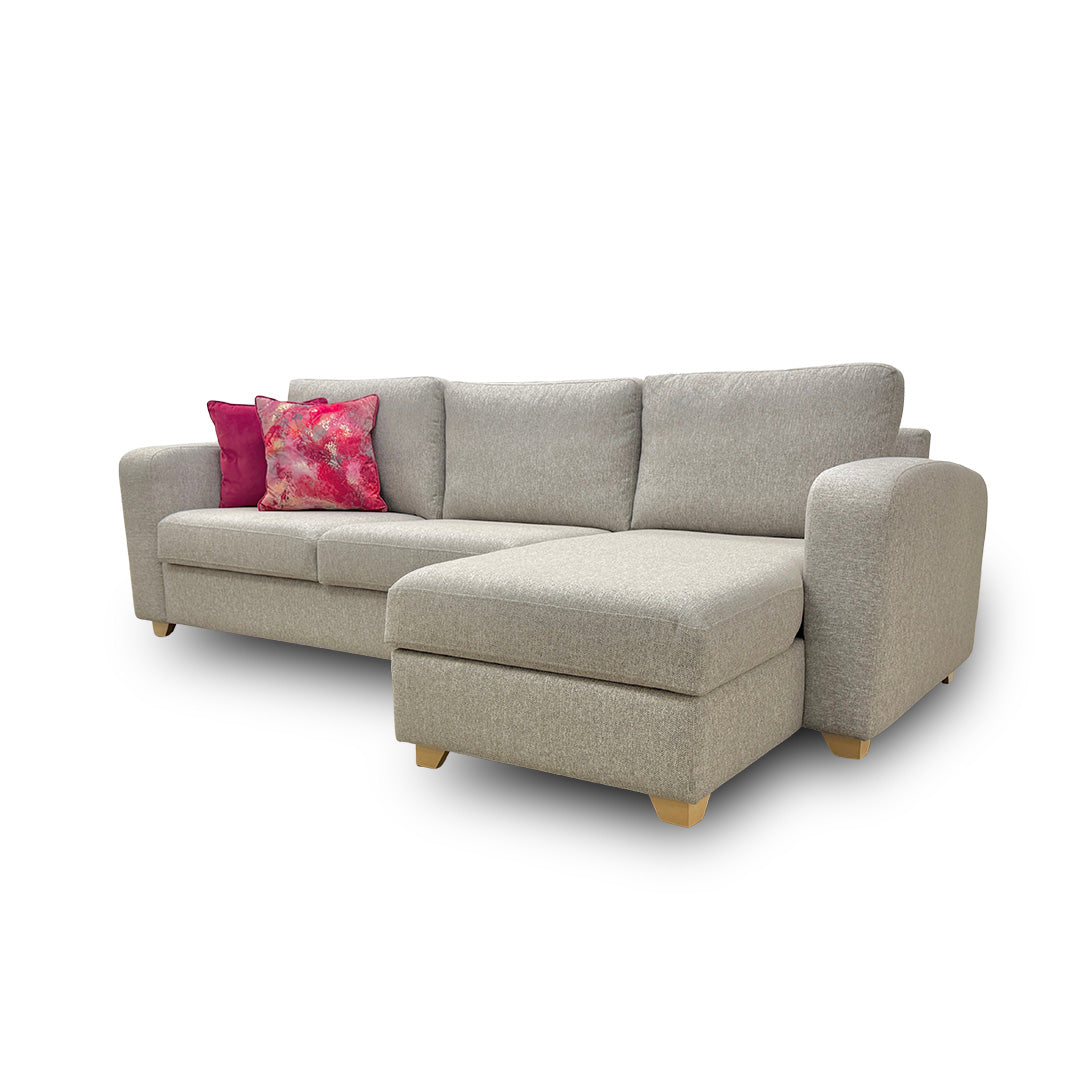 'Layla' Mink Layla Plain Woven Fabric Right Hand Facing Full Storage Chaise End 3 Seater Sofa