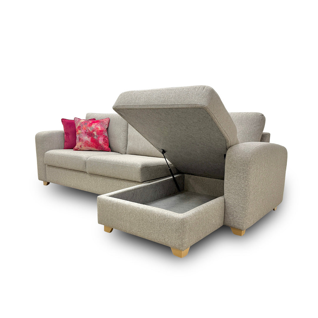 'Layla' Mink Layla Plain Woven Fabric Right Hand Facing Full Storage Chaise End 3 Seater Sofa