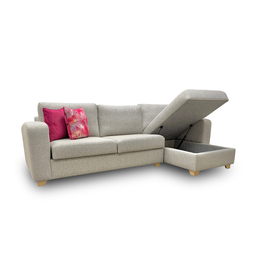 'Layla' Mink Layla Plain Woven Fabric Right Hand Facing Full Storage Chaise End 3 Seater Sofa