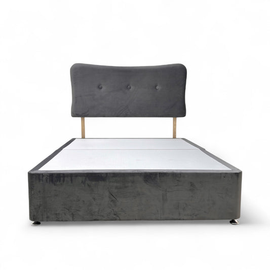 ‘Johnson’ Grey Velvet Divan 2 Draw Bed Base + Headboard - King