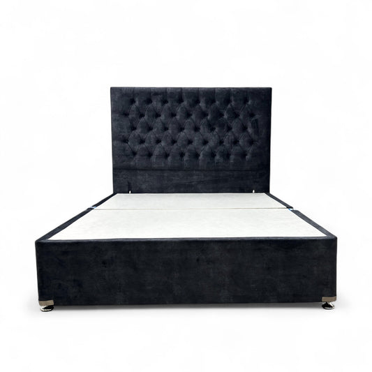 ‘Leon’ Dark Grey Velvet 2 Draw Bed Base with Floor Standing Headboard - King