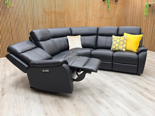‘Kingsmere' Black Leather Power Recliner Corner Sofa