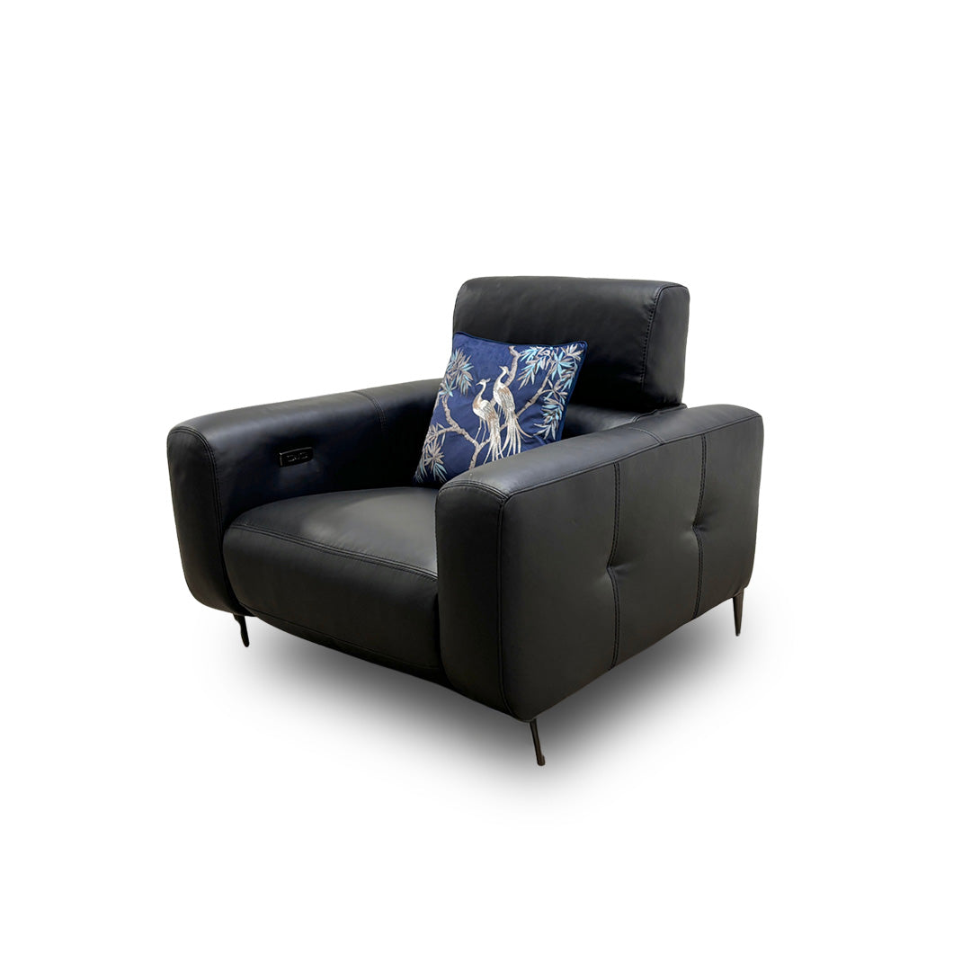 ‘Ezra’ Black Leather Power Recliner Chair with Power Headrests