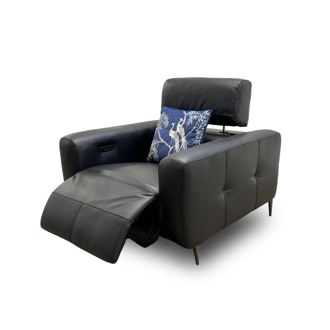 ‘Ezra’ Black Leather Power Recliner Chair with Power Headrests