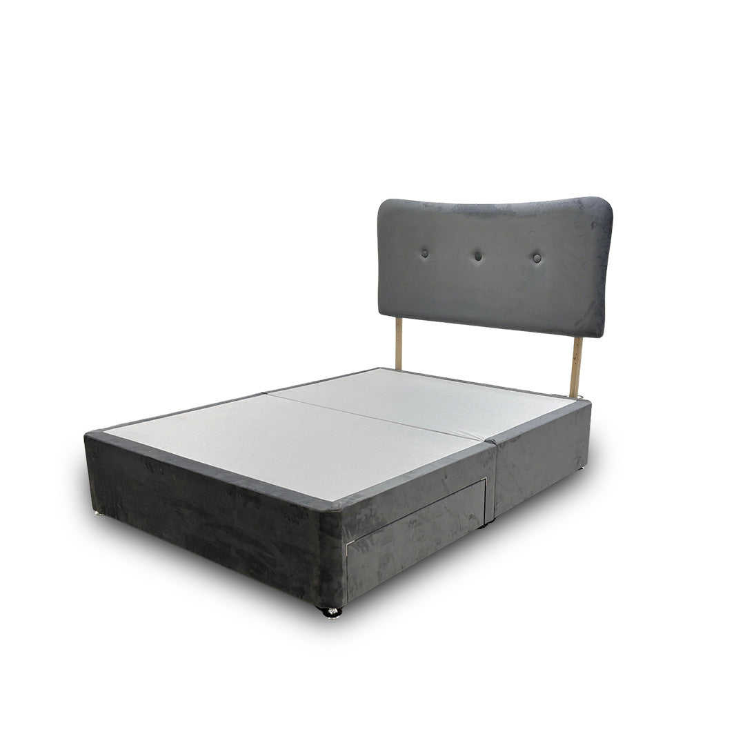 ‘Johnson’ Grey Velvet Divan 2 Draw Bed Base + Headboard - King