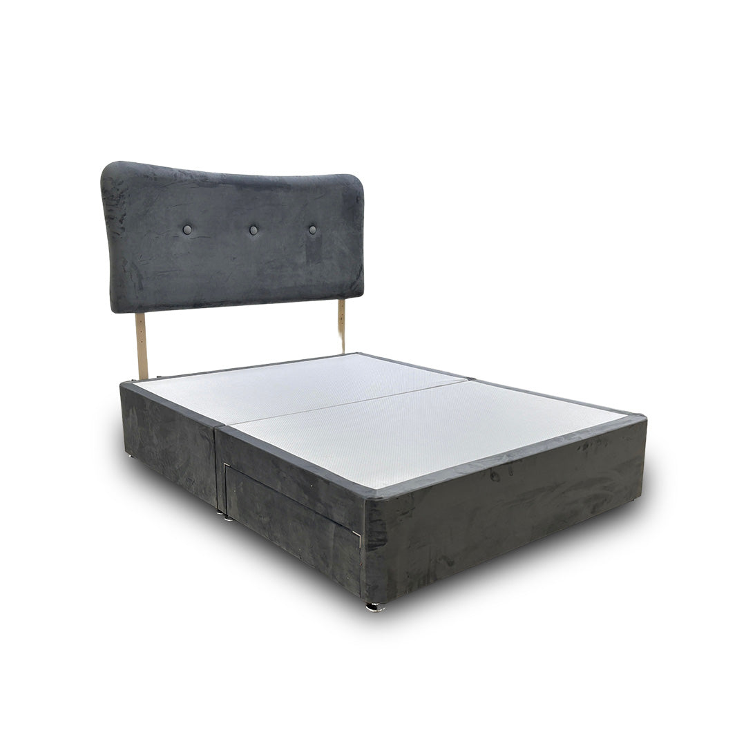 ‘Johnson’ Grey Velvet Divan 2 Draw Bed Base + Headboard - King
