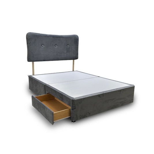 ‘Johnson’ Grey Velvet Divan 2 Draw Bed Base + Headboard - King