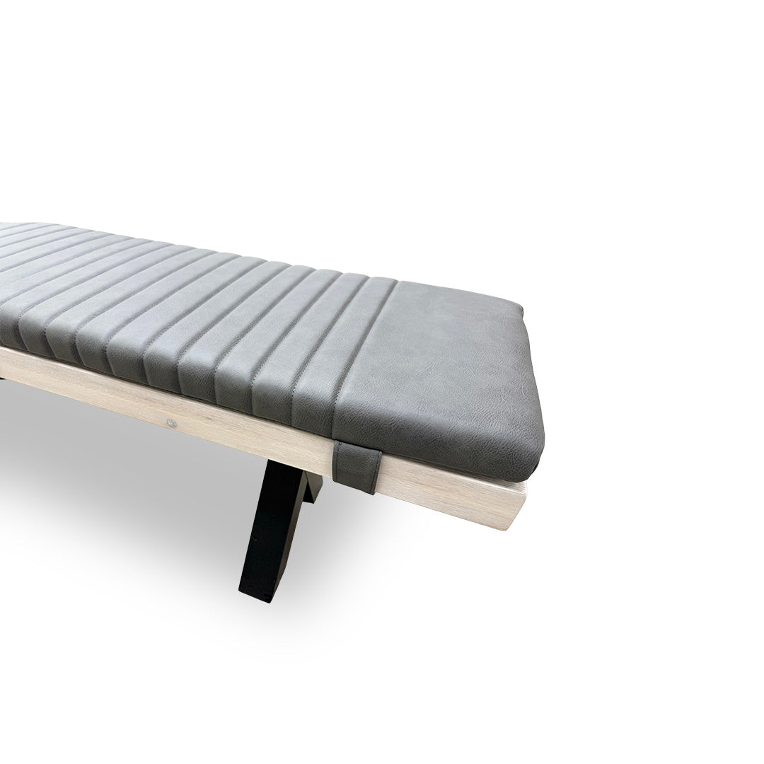Bodahl 'Terra' 03 White Washed Solid Oak 220cm Dining Bench with Metal X-Shaped Legs + Grey Bench Pad