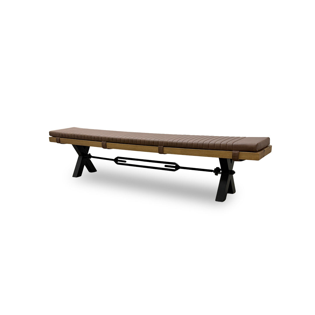 Bodahl 'Terra' 01 Oiled Solid Oak 240cm Dining Bench with Metal X-Shaped Legs + Cognac Bench Pad