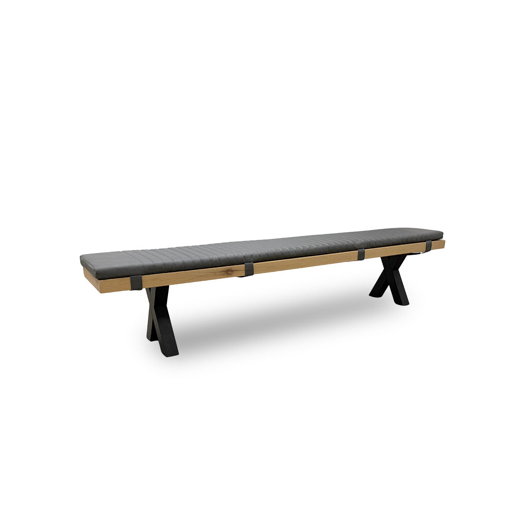 Bodahl 'Terra' 52 Natura Bianca Solid Oak 240cm Dining Bench with Metal X-Shaped Legs + Grey Bench Pad