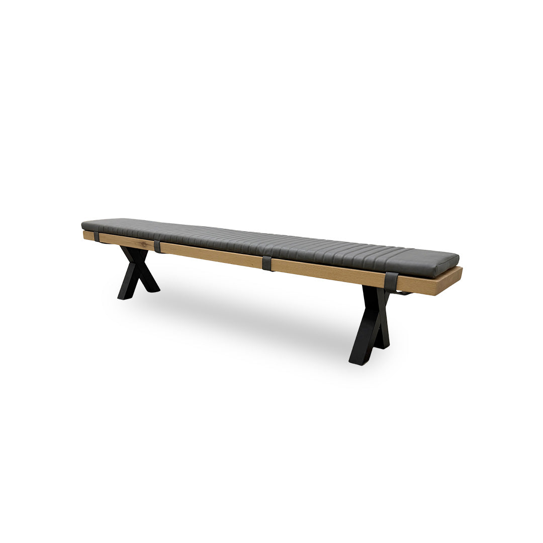 Bodahl 'Terra' 52 Natura Bianca Solid Oak 240cm Dining Bench with Metal X-Shaped Legs + Grey Bench Pad