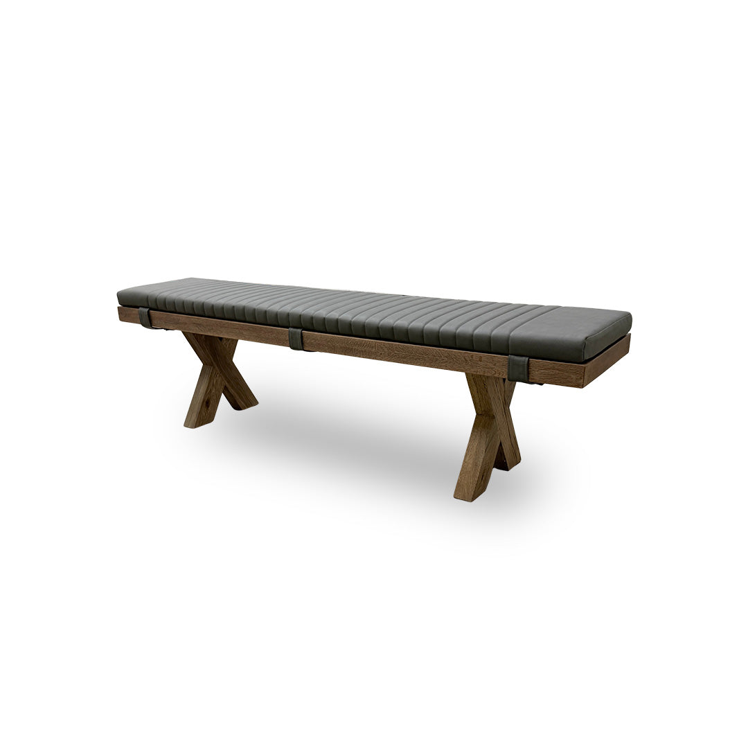 Bodahl 'Terra' 04 Desert Solid Oak 180cm Dining Bench with All Wooden X-Shaped Legs + Grey Bench Pad
