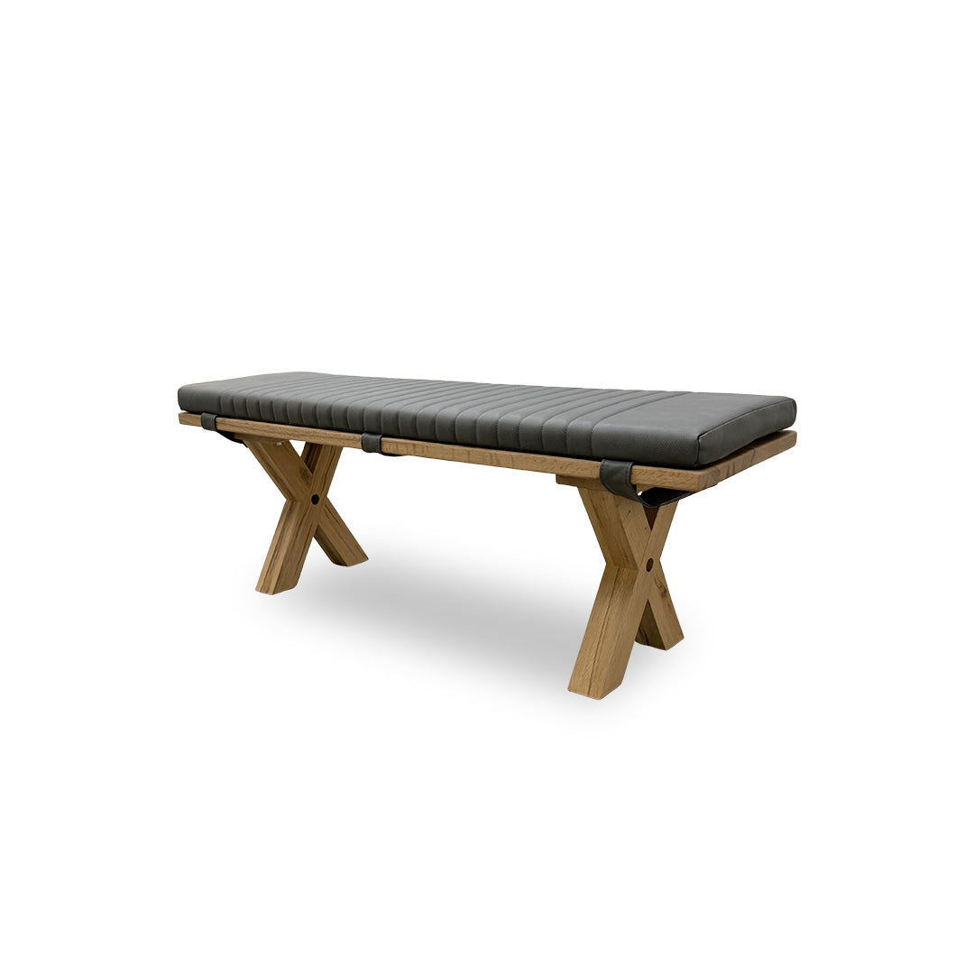 Bodahl 'Loki' 52 Natural Bianca Solid Oak 140cm Dining Bench with All Wooden X-Shaped Legs + Grey Bench Pad