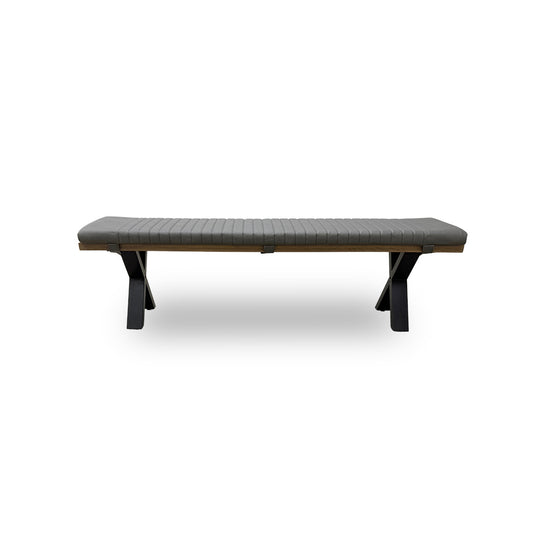 'Saturn' Solid Oak 180cm Dining Bench with X-Shaped Legs + Grey Bench Pad