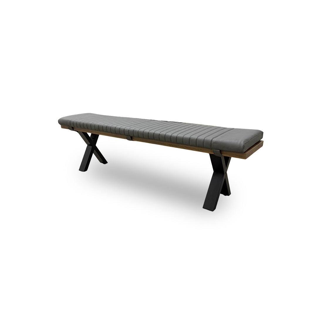 'Saturn' Solid Oak 180cm Dining Bench with X-Shaped Legs + Grey Bench Pad