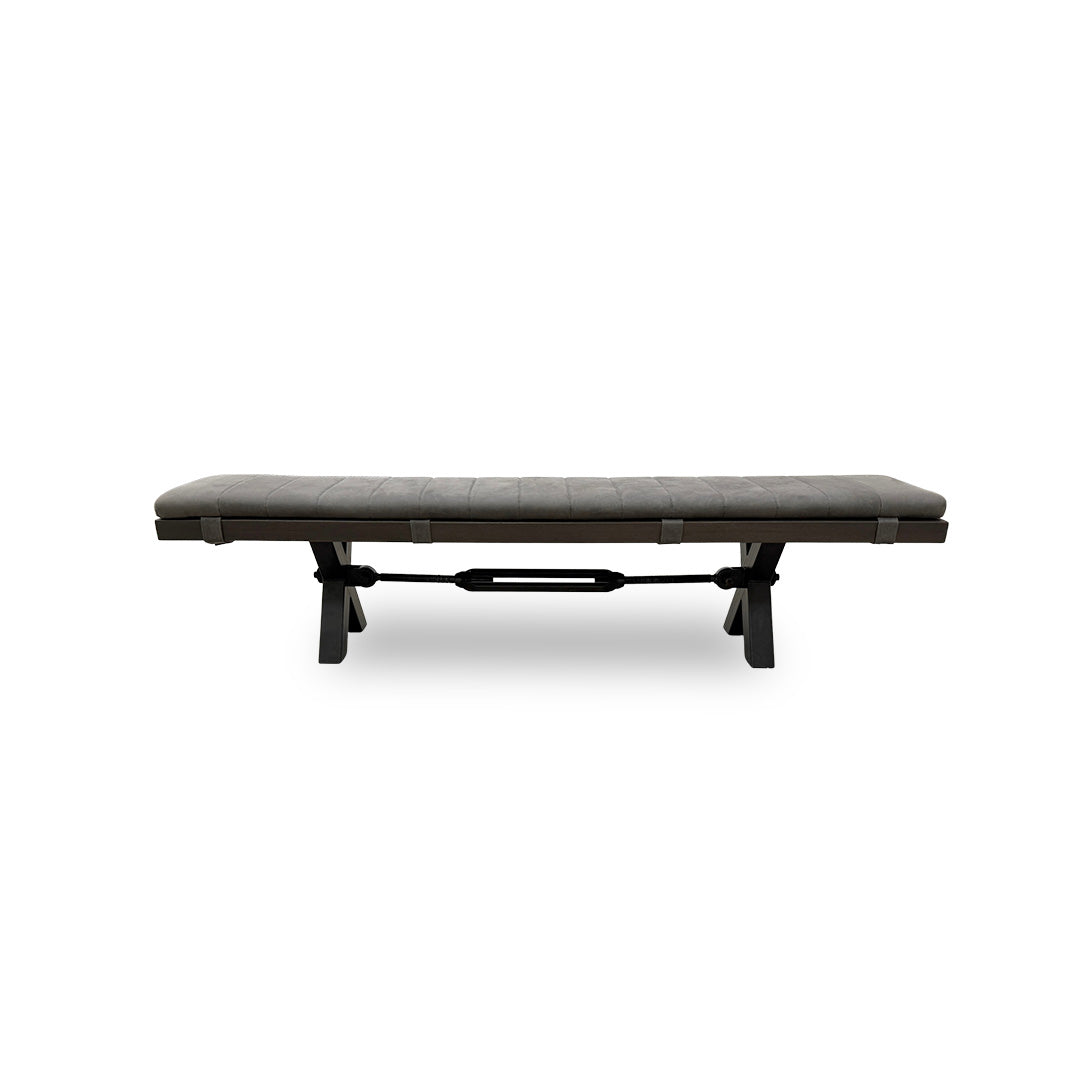 Bodahl 'Terra' 02 Smoked Solid Oak 220cm Dining Bench with Metal X-Shaped Legs + Grey Bench Pad