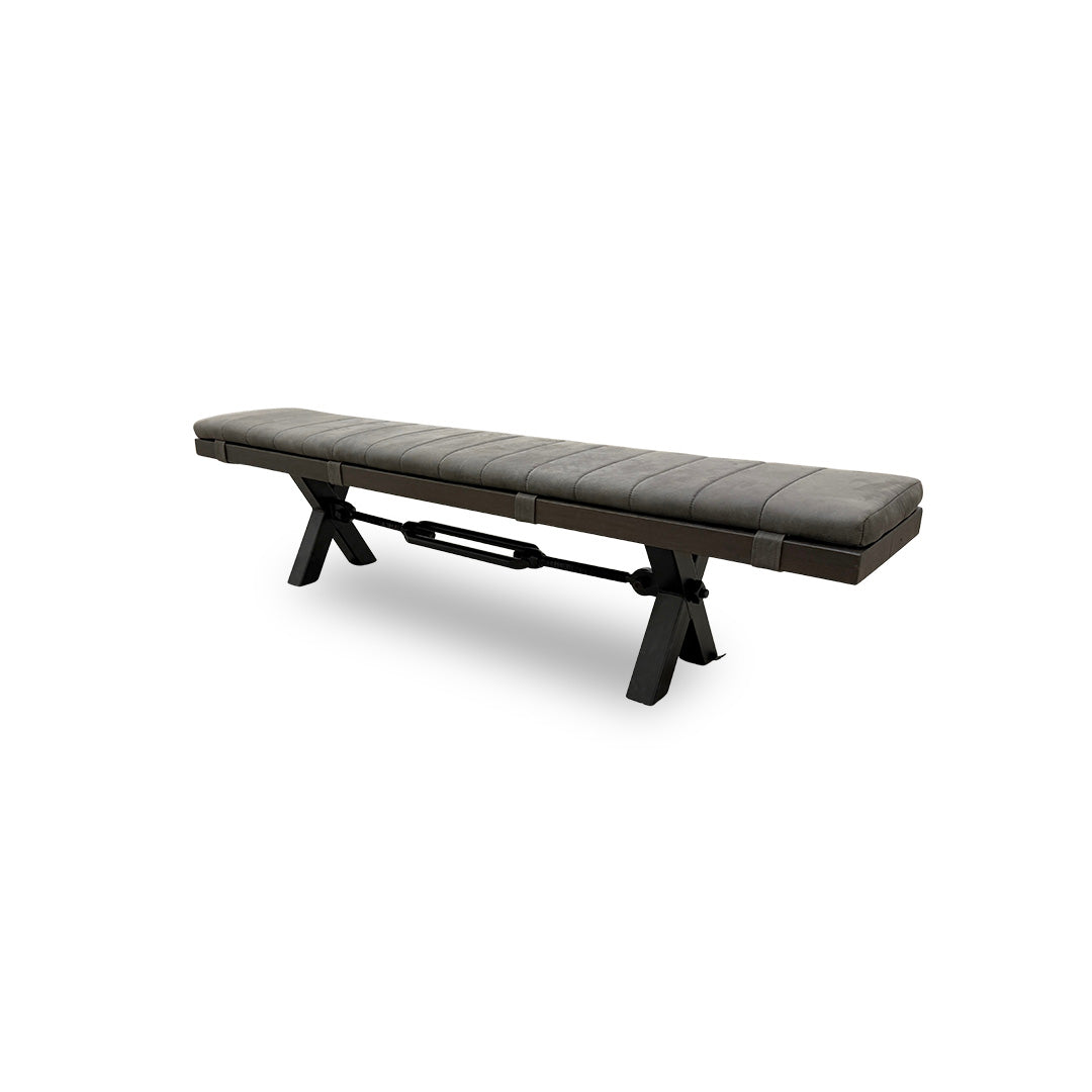 Bodahl 'Terra' 02 Smoked Solid Oak 220cm Dining Bench with Metal X-Shaped Legs + Grey Bench Pad