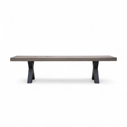 Bodahl ‘Njord’ 08 Vintage Grey Solid Oak 180cm Dining Bench with Metal X-Shaped Legs