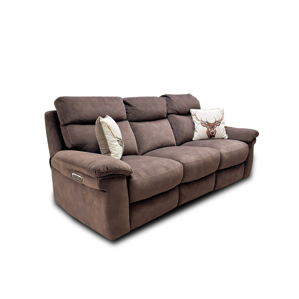 Comfort Story 'Serene' Dark Brown Dexter Velvet 3 Seater Power Recliner Sofa with Power Headrests and Power Lumbar