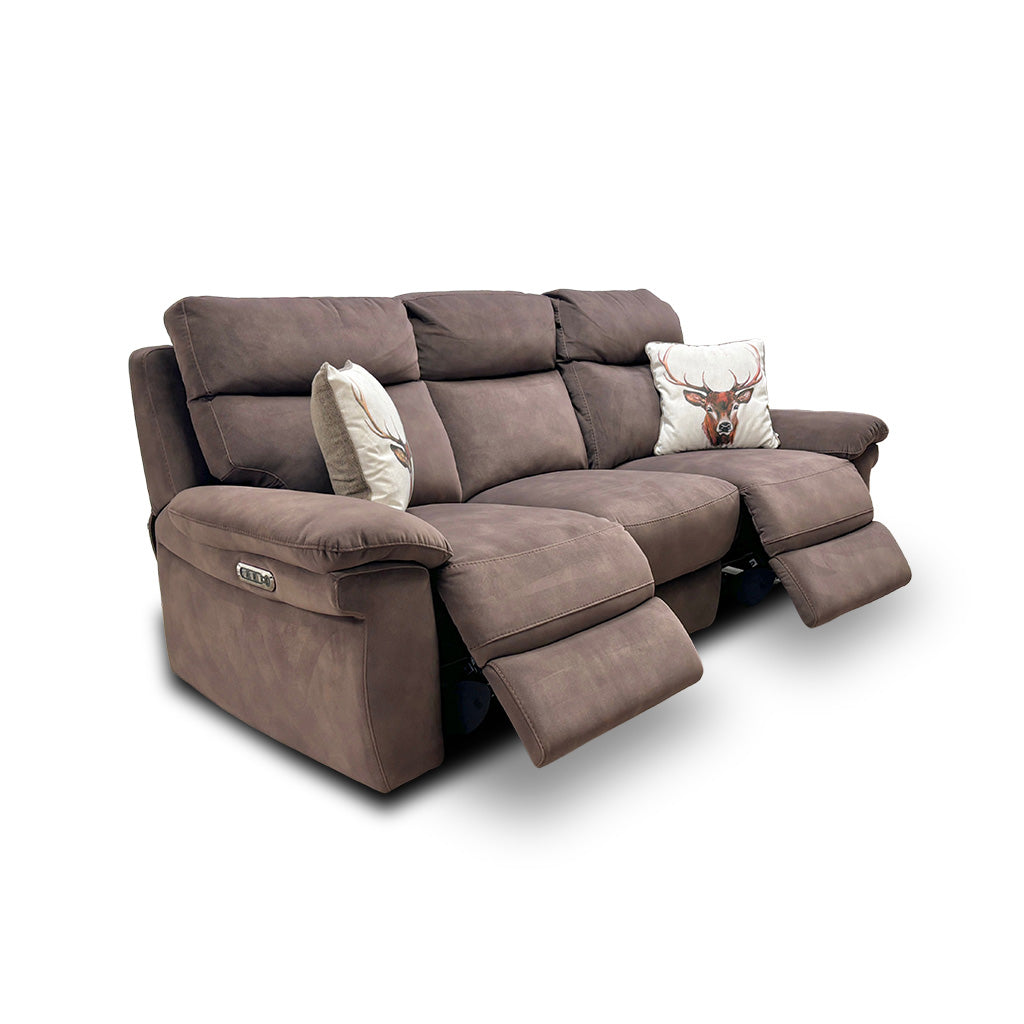 Comfort Story 'Serene' Dark Brown Dexter Velvet 3 Seater Power Recliner Sofa with Power Headrests and Power Lumbar