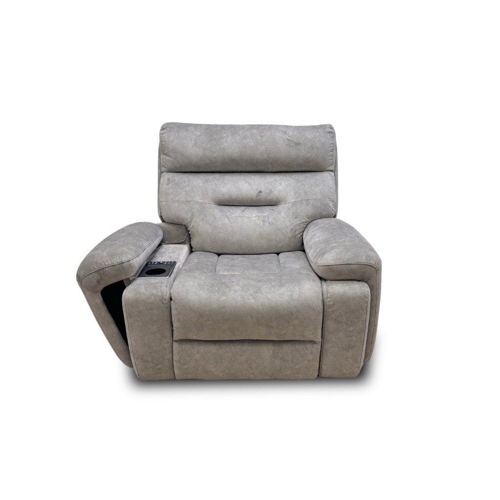 ‘Cinemax’ Media Be-0102 Marble Light Grey Velvet Power Recliner Chair with Power Headrest
