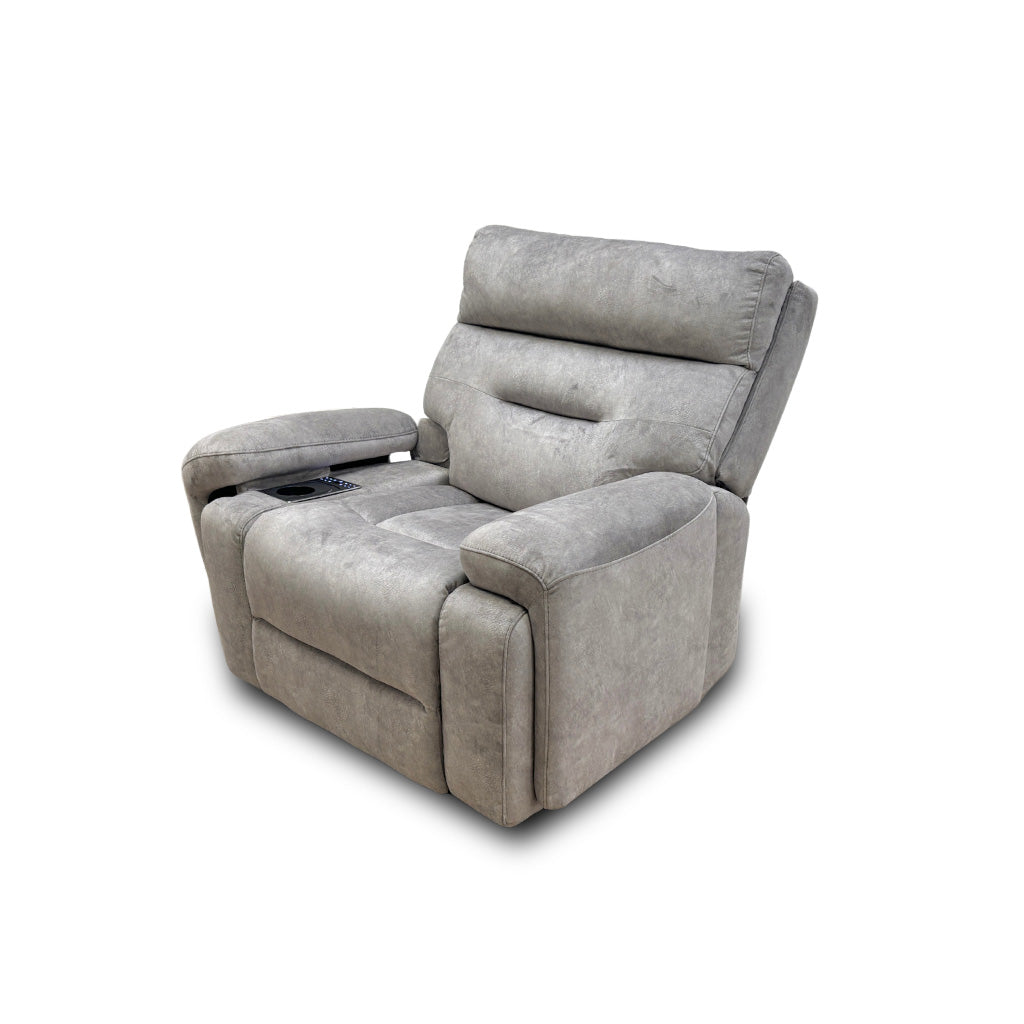 ‘Cinemax’ Media Be-0102 Marble Light Grey Velvet Power Recliner Chair with Power Headrest