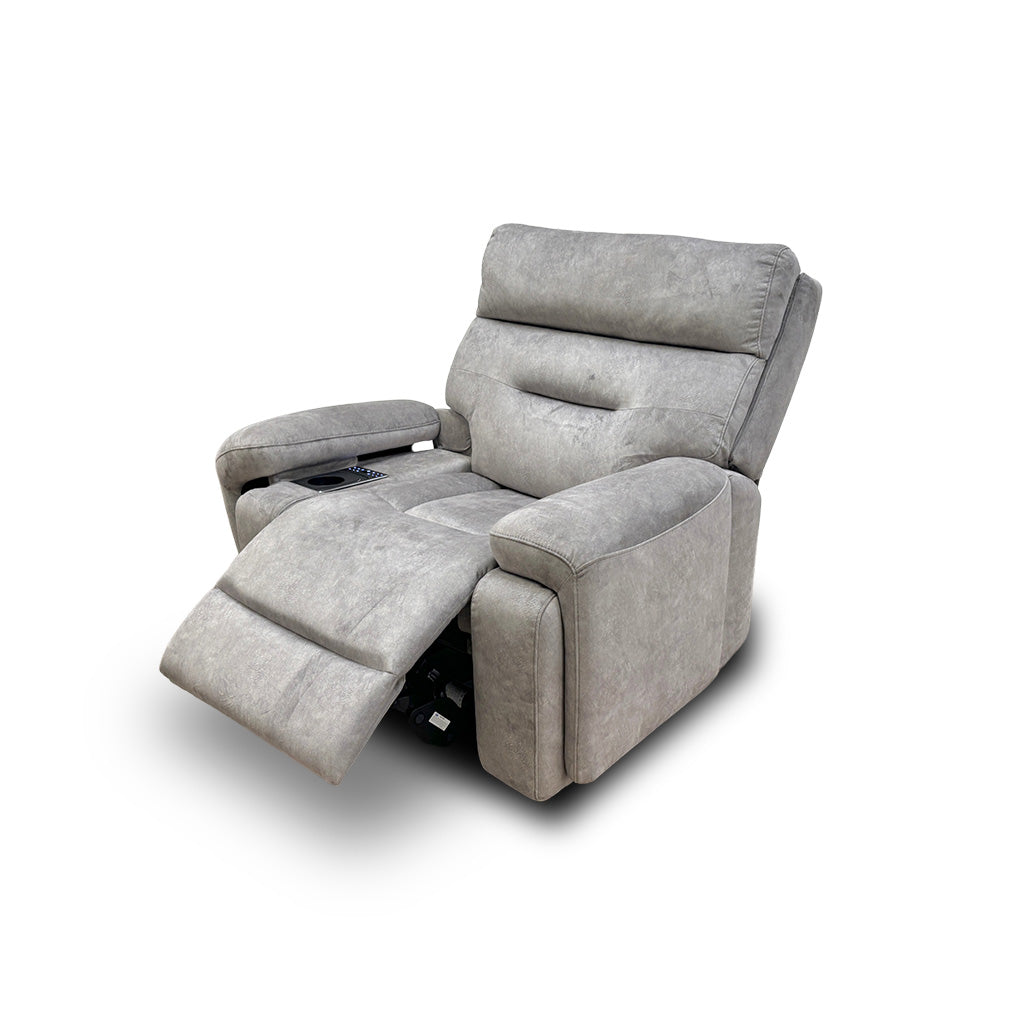 ‘Cinemax’ Media Be-0102 Marble Light Grey Velvet Power Recliner Chair with Power Headrest